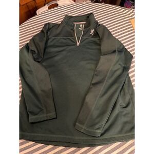 Browning Mens Forest Green Quarter Zip Pullover Buckmark Logo Performance Large